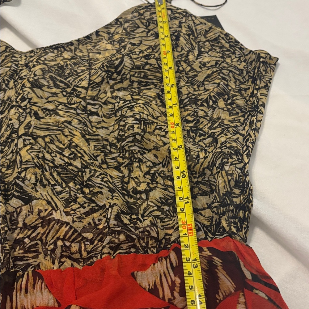 VIX PAULA HERMANNY red & Tan tropical mini dress 100% silk SZ M resort wear NWT - Picture 10 of 14